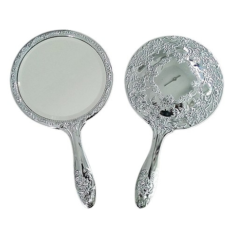 銀色雕花圓形手拿鏡